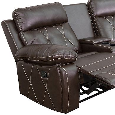 Emma and Oliver Black LeatherSoft 3-Seat Reclining Theater Unit-Curved Cup Holders