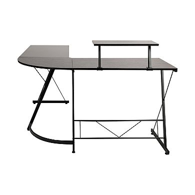 Emma and Oliver L-Shaped Computer Black Desk, Gaming Desk, Home Office Desk, Black Frame