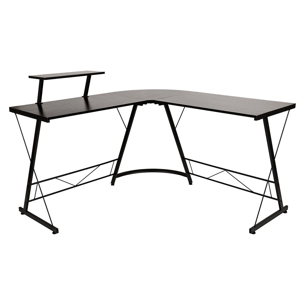 Emma and Oliver L-Shaped Computer Black Desk, Gaming Desk, Home Office ...