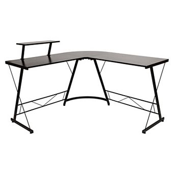 Emma and Oliver L-Shaped Computer Black Desk, Gaming Desk, Home Office Desk, Black Frame