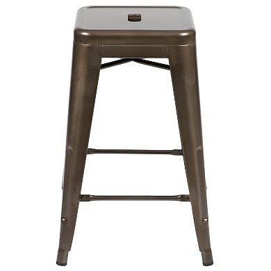 Emma and Oliver 4 Pack 24" High Metal Indoor Counter Bar Stool - Stackable Stool, Black