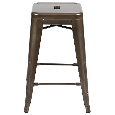 Emma and Oliver 4 Pack 24" High Metal Indoor Counter Bar Stool - Stackable Stool, Silver