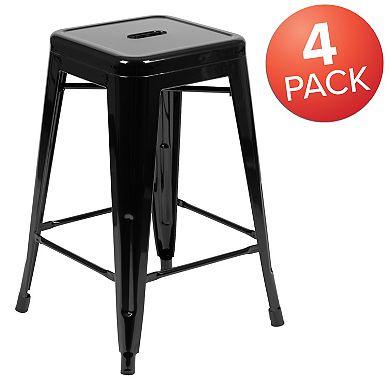 Emma and Oliver 4 Pack 24" High Metal Indoor Counter Bar Stool - Stackable Stool, Silver