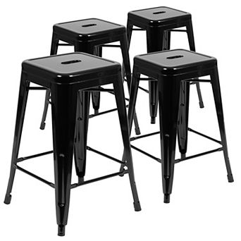 Emma and Oliver 4 Pack 24" High Metal Indoor Counter Bar Stool - Stackable Stool, Silver