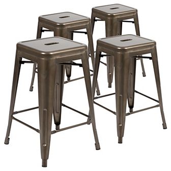Emma and Oliver 4 Pack 24" High Metal Indoor Counter Bar Stool - Stackable Stool, Silver