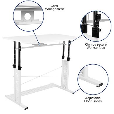 Emma and Oliver White Height Adjustable (27.25-35.75"H) Sit to Stand Home Office Desk