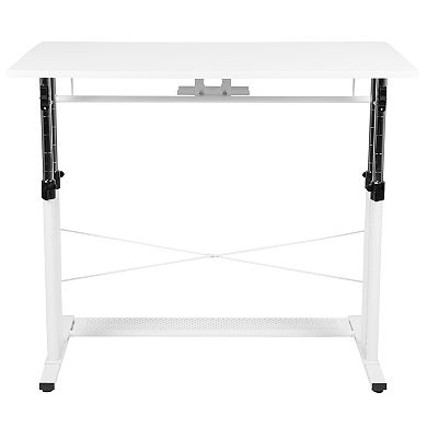 Emma and Oliver White Height Adjustable (27.25-35.75"H) Sit to Stand Home Office Desk