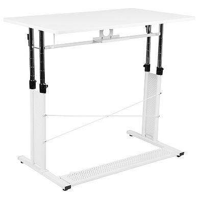 Emma and Oliver White Height Adjustable (27.25-35.75"H) Sit to Stand Home Office Desk