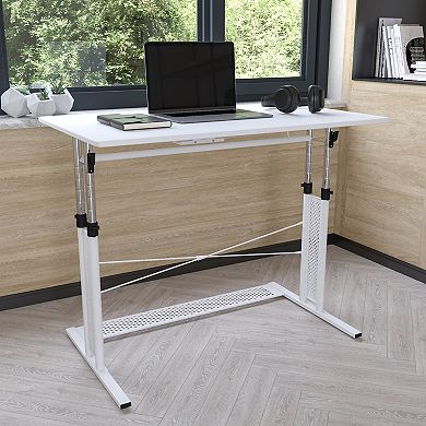 Emma and Oliver White Height Adjustable (27.25-35.75"H) Sit to Stand Home Office Desk