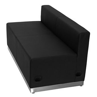 Emma and Oliver Black LeatherSoft Loveseat with Brushed Stainless Steel Base
