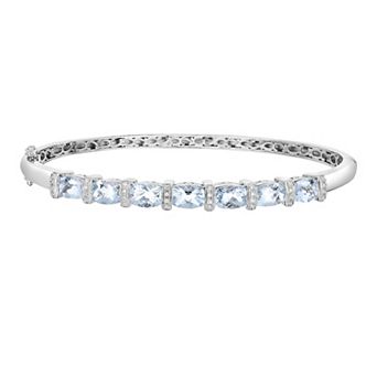 Oro Leoni Sterling Silver Aquamarine & Diamond Accent Bangle Bracelet