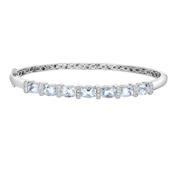 Sterling Silver Aquamarine & Diamond Accent Bangle Bracelet