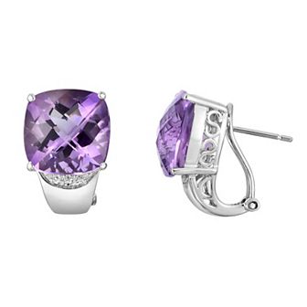 Sterling Silver Amethyst & Diamond Accent Omega Earrings