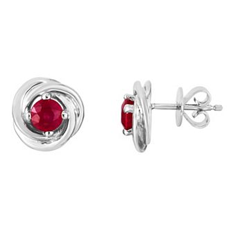 Sterling Silver Simulated Ruby Swirl Stud Earrings