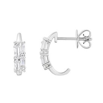 Oro Leoni Sterling Silver Lab-Created White Sapphire C-Hoop Earrings
