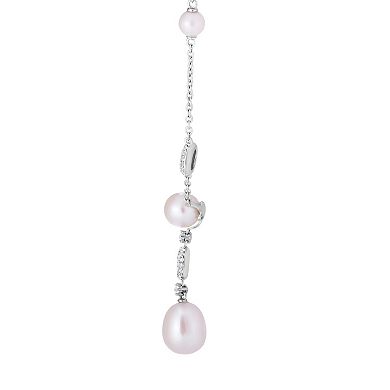 Sterling Silver Freshwater Cultured Pearl & Lab-Created White Sapphire Y Necklace
