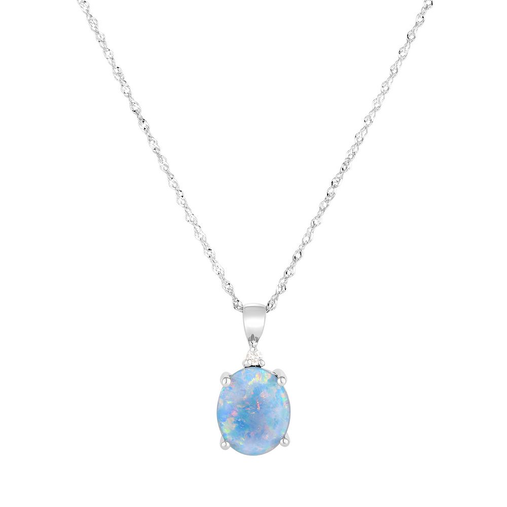 Sterling Silver Opal Triplet & Diamond Accent Pendant Necklace