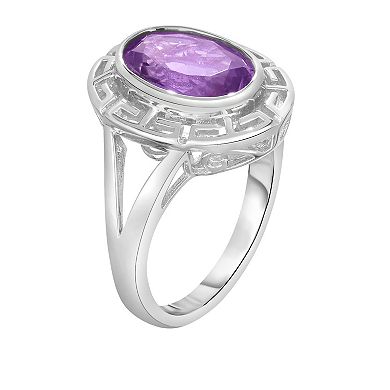Sterling Silver Greek Key Amethyst Ring