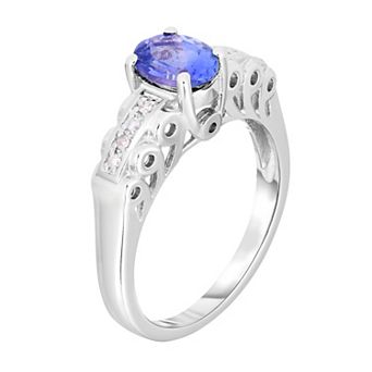 Oro Leoni Sterling Silver Tanzanite & 1/10 Carat T.W. Diamond Ring