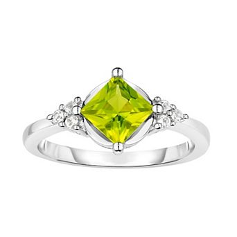 Oro Leoni Sterling Silver Peridot & White Topaz Ring