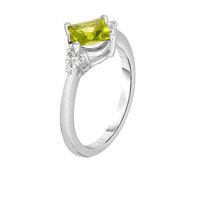 Oro Leoni Sterling Silver Peridot & White Topaz Ring