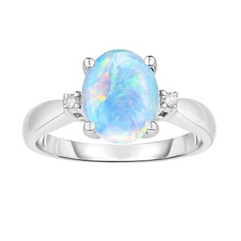 Oro Leoni Sterling Silver Opal Triplet & Diamond Accent Ring