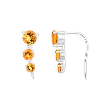 Gemistry 14k White Gold Citrine Climber Earrings