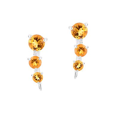 Gemistry 14k White Gold Citrine Climber Earrings