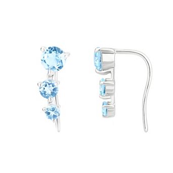 Gemistry 14k White Gold Blue Topaz Climber Earrings