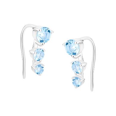 Gemistry 14k White Gold Blue Topaz Climber Earrings