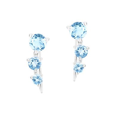 Gemistry 14k White Gold Blue Topaz Climber Earrings