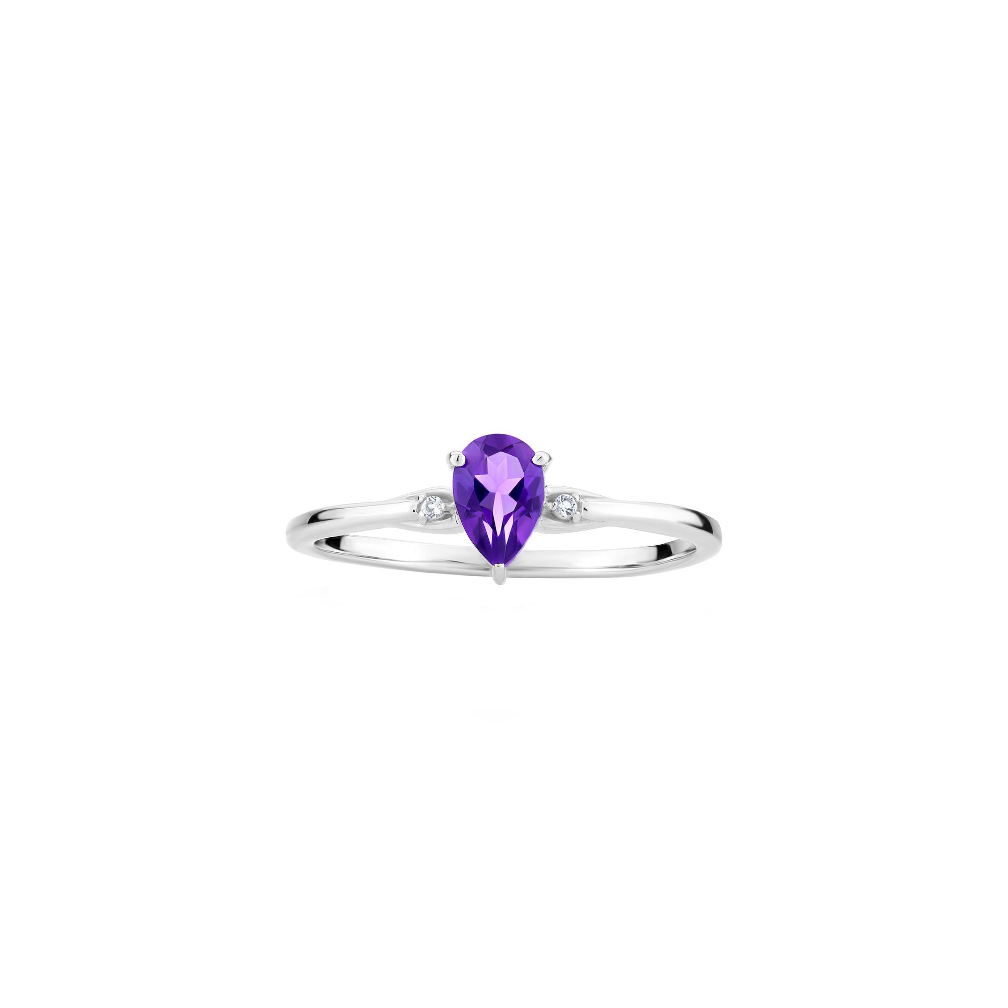 Gemistry 14k White Gold Amethyst & White Topaz Pear Right Hand Ring, Women