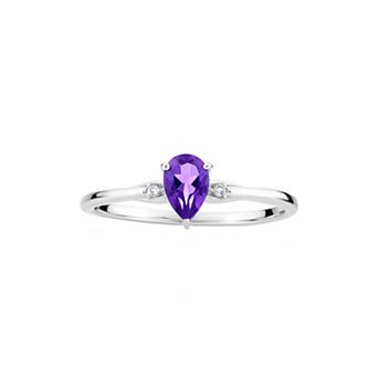 Gemistry 14k White Gold Amethyst & White Topaz Pear Right Hand Ring