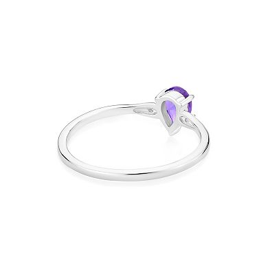 Gemistry 14k White Gold Amethyst & White Topaz Pear Ring 