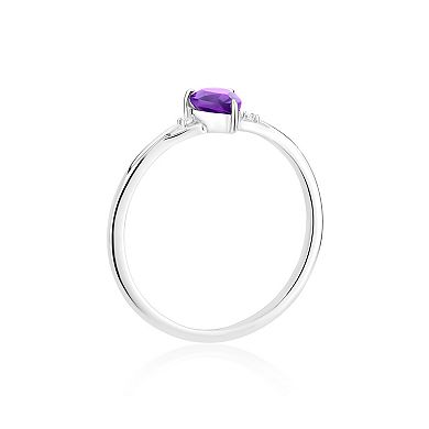Gemistry 14k White Gold Amethyst & White Topaz Pear Ring