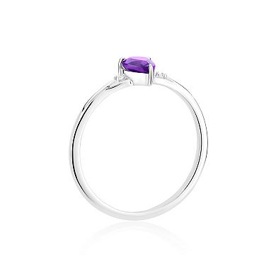 Gemistry 14k White Gold Amethyst & White Topaz Pear Ring 