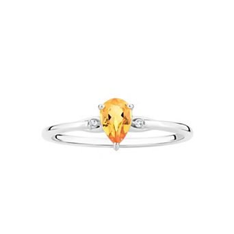 Gemistry 14k White Gold Citrine & White Topaz Pear Right Hand Ring