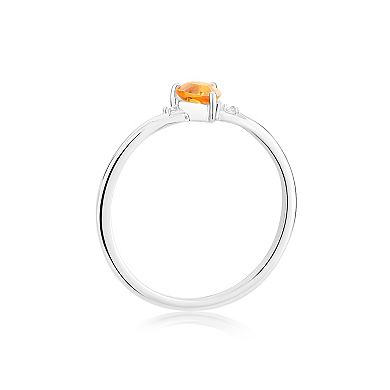 Gemistry 14k White Gold Citrine & White Topaz Pear Right Hand Ring