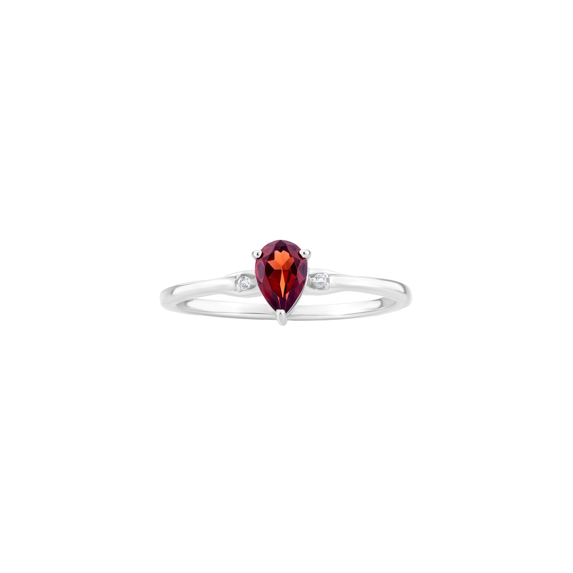 Gemistry 14k White Gold Garnet & White Topaz Pear Right Hand Ring, Womens,