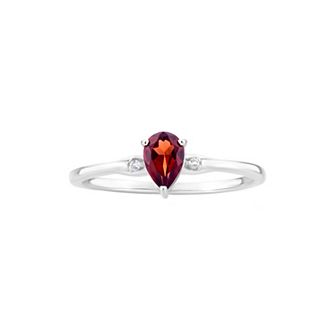 Gemistry 14k White Gold Garnet & White Topaz Pear Right Hand Ring