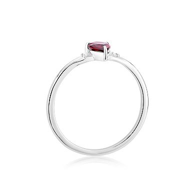 Gemistry 14k White Gold Garnet & White Topaz Pear Right Hand Ring