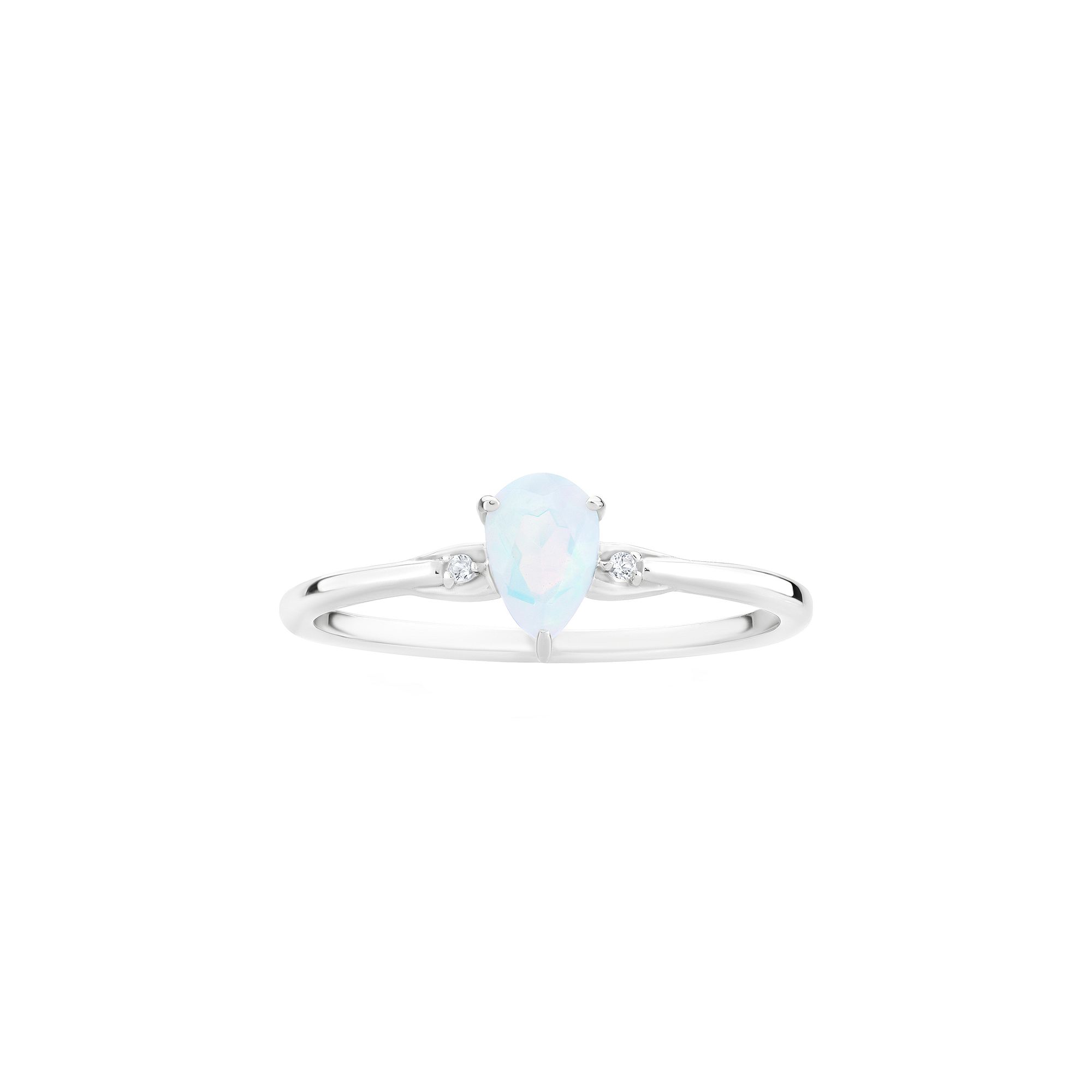 Gemistry 14k White Gold Opal & White Topaz Pear Right Hand Ring, Womens, S
