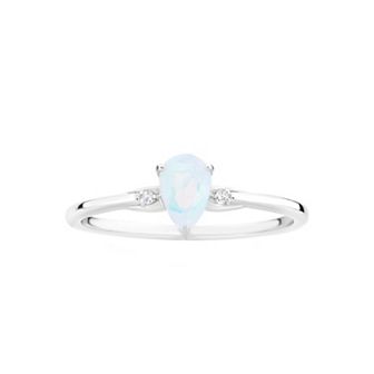 Gemistry 14k White Gold Opal & White Topaz Pear Right Hand Ring