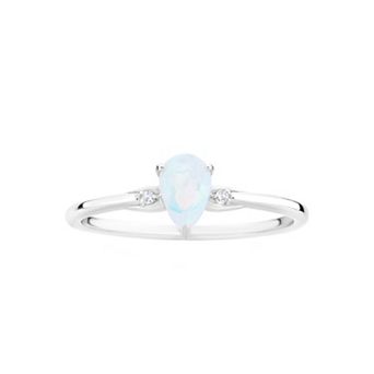 Gemistry 14k White Gold Opal & White Topaz Pear Right Hand Ring