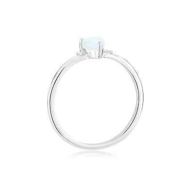 Gemistry 14k White Gold Opal & White Topaz Pear Right Hand Ring