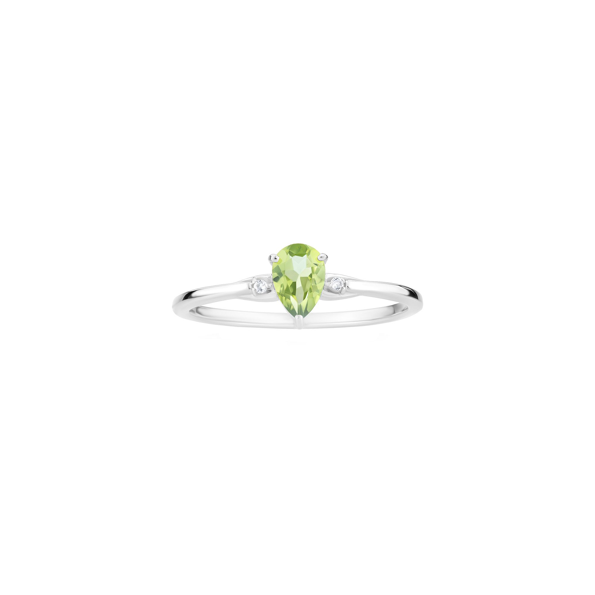 Gemistry 14k White Gold Peridot & White Topaz Pear Right Hand Ring, Womens