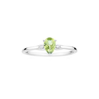 Gemistry 14k White Gold Peridot & White Topaz Pear Right Hand Ring