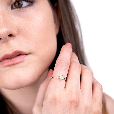 Gemistry 14k White Gold Peridot & White Topaz Pear Right Hand Ring