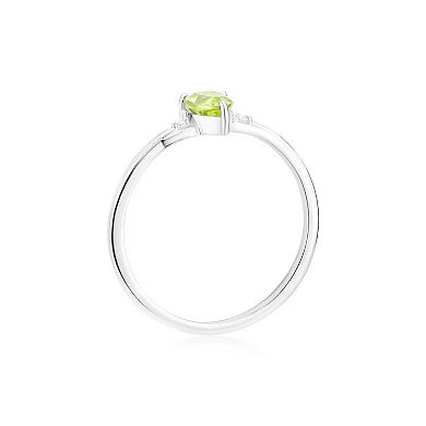 Gemistry 14k White Gold Peridot & White Topaz Pear Right Hand Ring