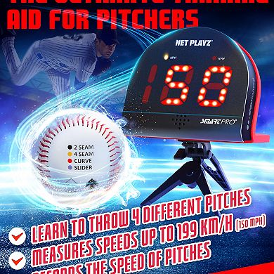 Net Playz Baseball Pitch Trainer Speed Radar and Finger Placement Markers Baseball Kit